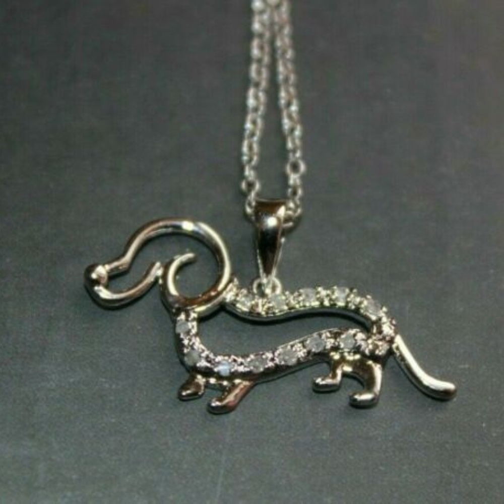 Sterling Silver Dachshund Diamond Necklace